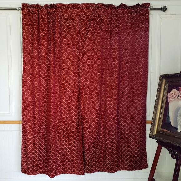 Linens N Things Curtain Panels Tie Backs 74W x 79L Wide Pocket Red Jacquard J… - Picture 5 of 14